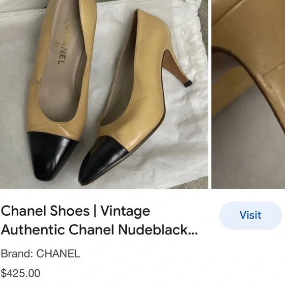 Chanel nude black cap toe classic pump platform heel 36.5 - Picture 15 of 16